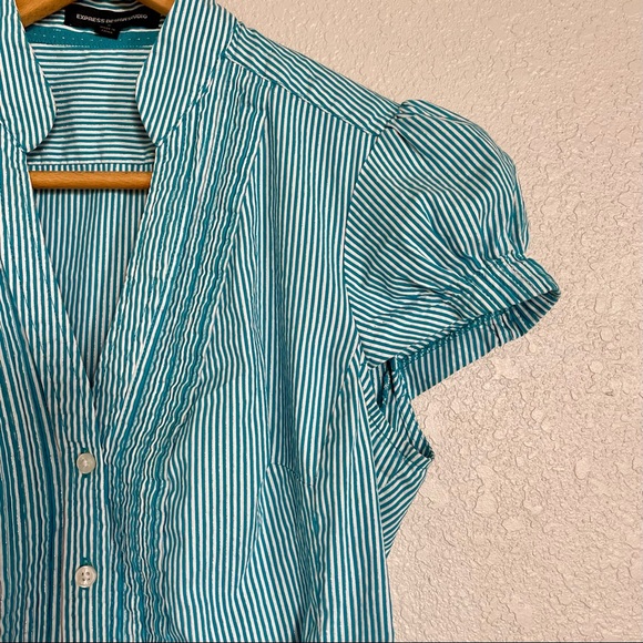 Express Design Studio Striped Short Sleeve Button Down Shirt - Size S - Picture 3 of 5